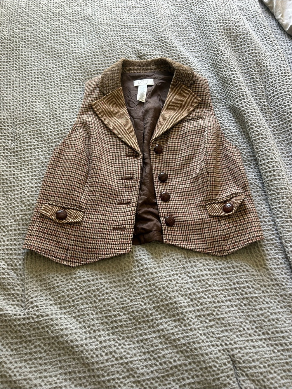 LOFT Brown Houndstooth Cropped Blazer